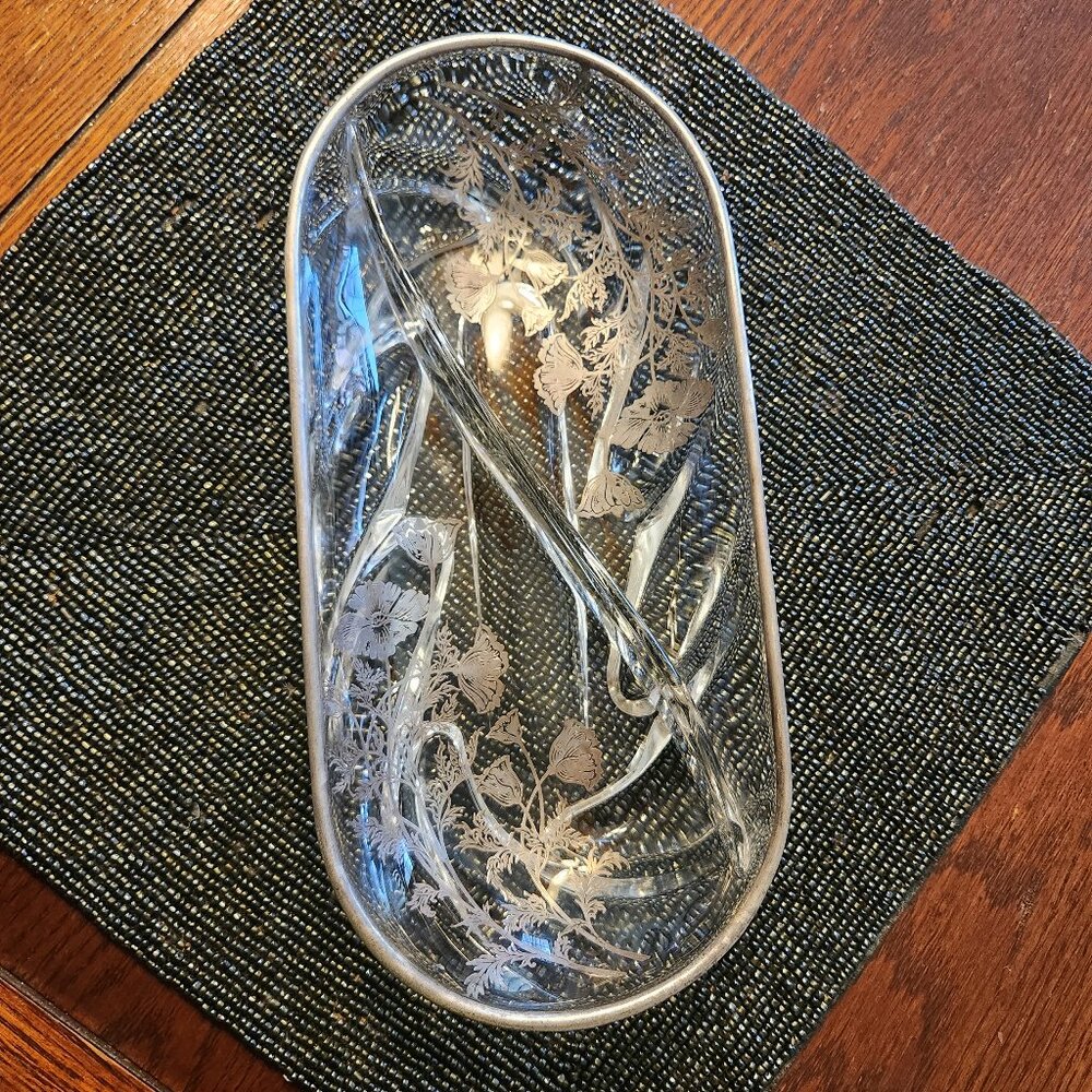Vintage Silver City Silver Overlay Divided Relish Dish